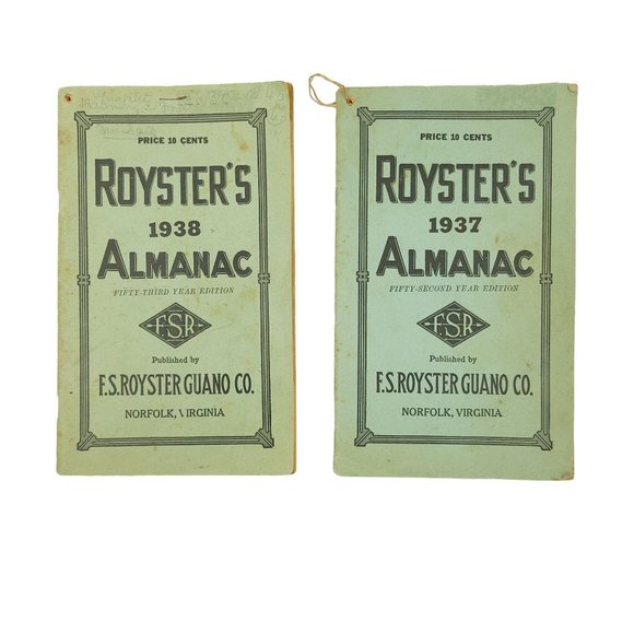 Roysters Almanac 1937 1938 Vintage Lot of 2 Agriculture Farming Gardening Gift - Picture 1 of 16